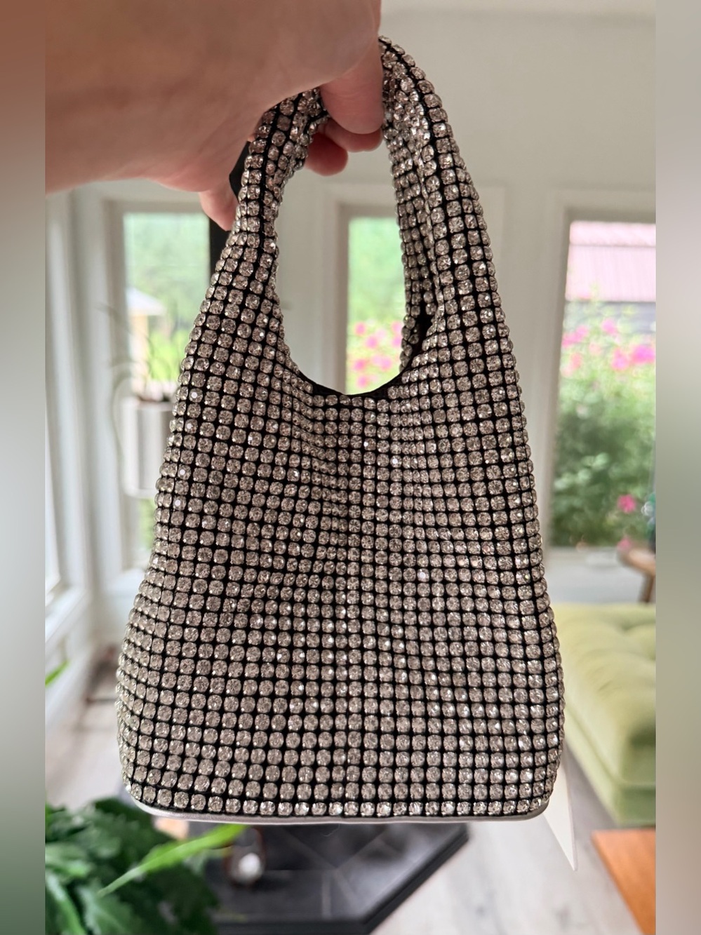 NEW w TAG GIARITÉ Brilly Silver Crystal Bucket Bag w Silver Tone Crossbody Strap